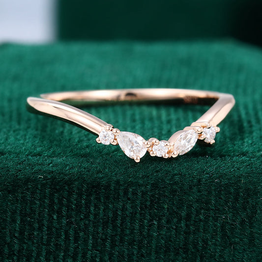 0.3 TCW Pear, Marquise & Round Cluster Moissanite Wedding Band