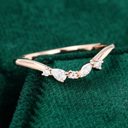 0.3 TCW Pear, Marquise & Round Cluster Moissanite Wedding Band