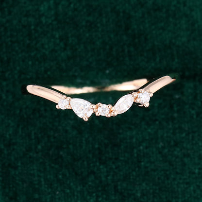 0.3 TCW Pear, Marquise & Round Cluster Moissanite Wedding Band