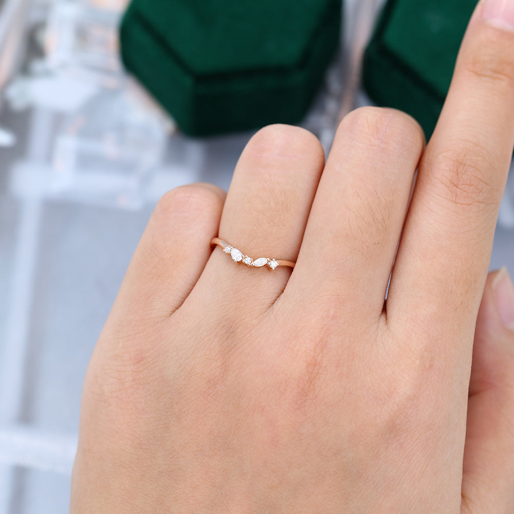 0.3 TCW Pear, Marquise & Round Cluster Moissanite Wedding Band