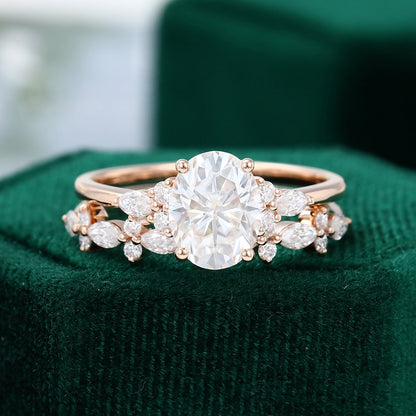 1.91 CT Oval Cluster Moissanite Bridal Set