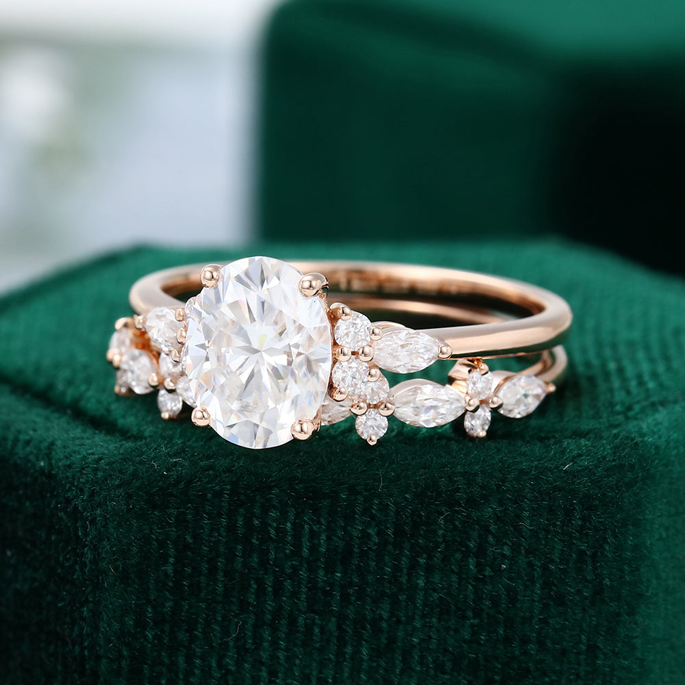 1.91 CT Oval Cluster Moissanite Bridal Set