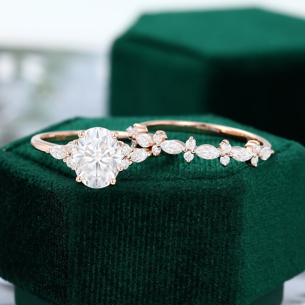 1.91 CT Oval Cluster Moissanite Bridal Set