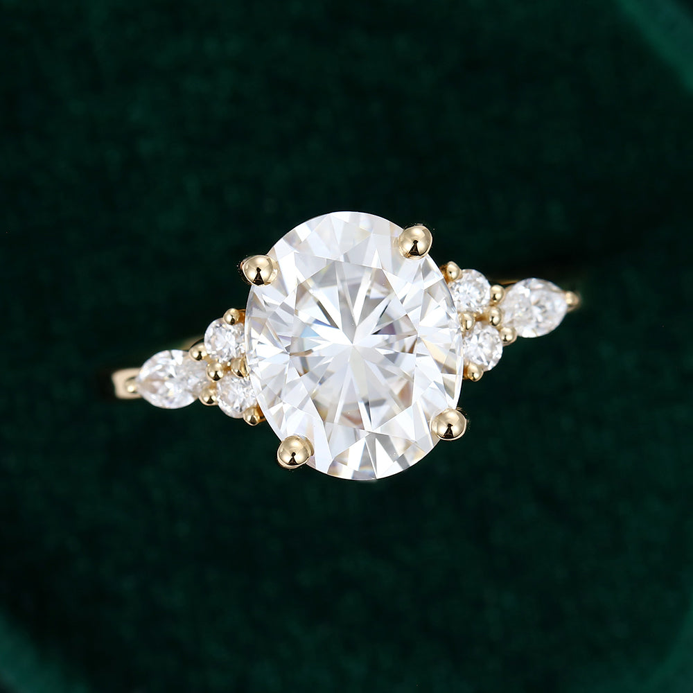 3 CT Oval Cluster Moissanite Engagement Ring
