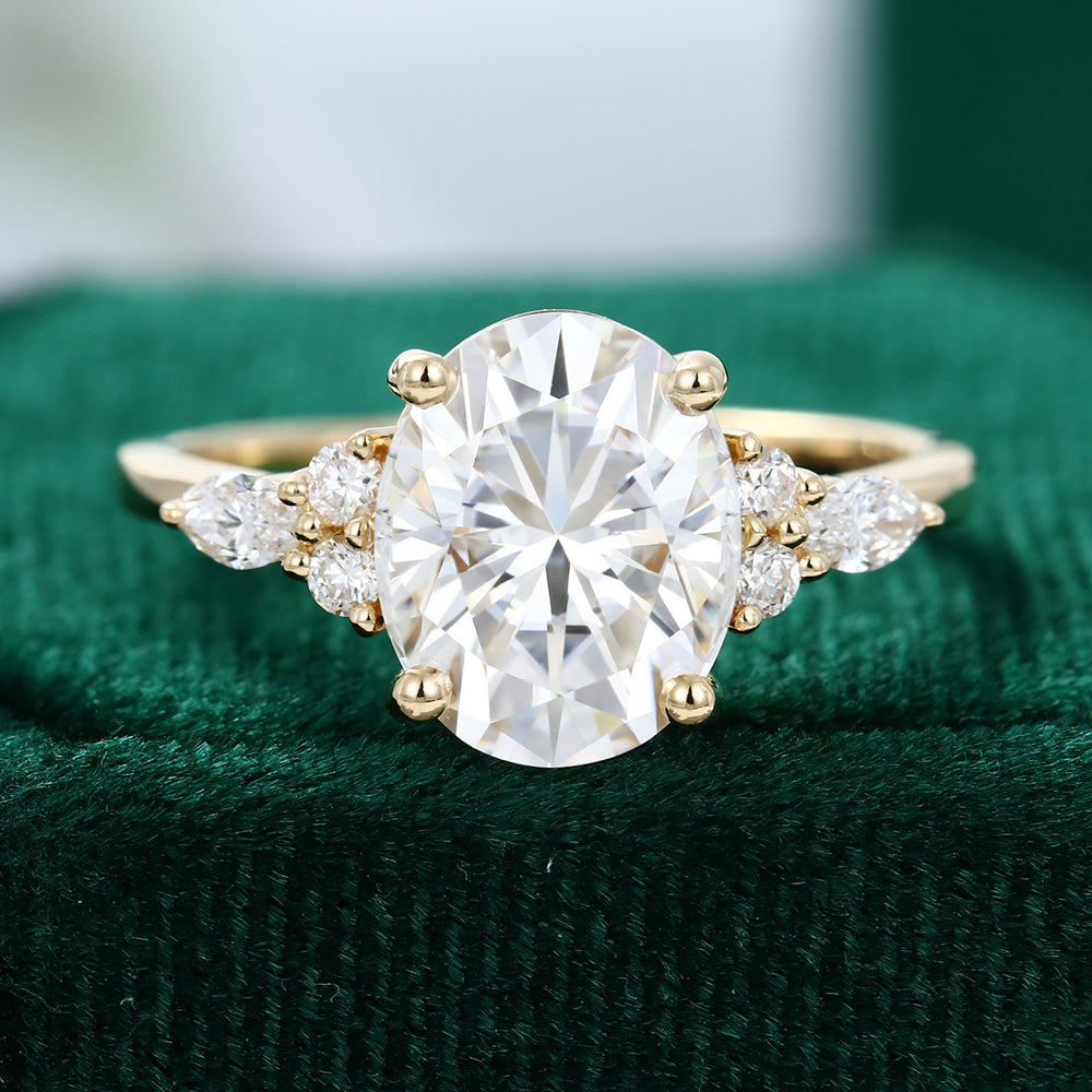 3 CT Oval Cluster Moissanite Engagement Ring