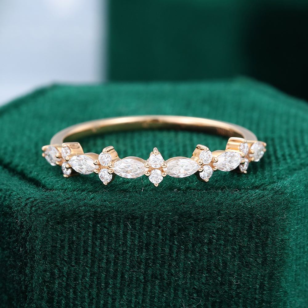 0.027 TCW Marquise & Round Half Eternity Moissanite Wedding Band