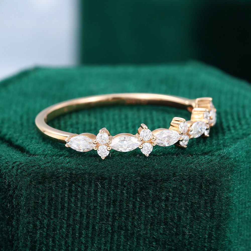 0.027 TCW Marquise & Round Half Eternity Moissanite Wedding Band