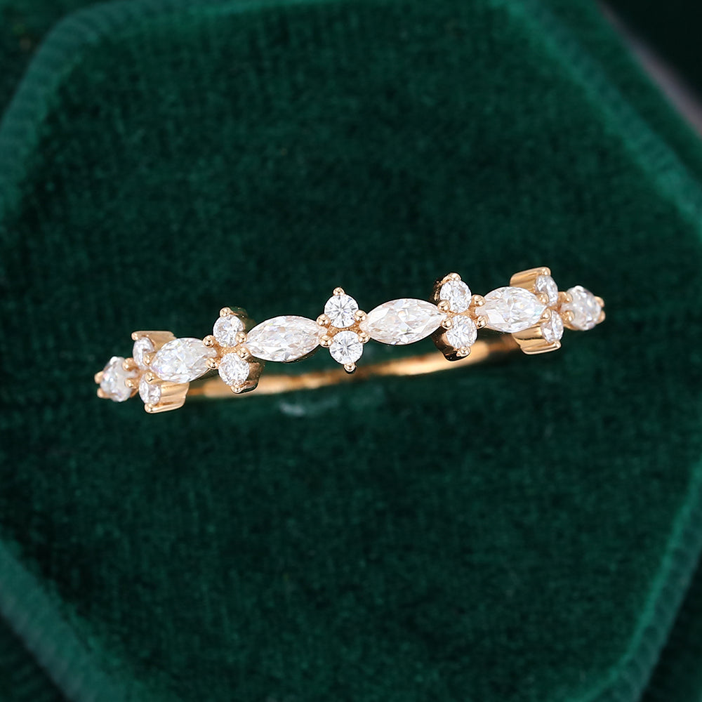 0.027 TCW Marquise & Round Half Eternity Moissanite Wedding Band