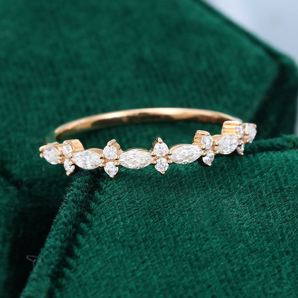 0.027 TCW Marquise & Round Half Eternity Moissanite Wedding Band