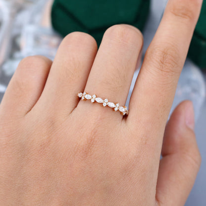 0.027 TCW Marquise & Round Half Eternity Moissanite Wedding Band
