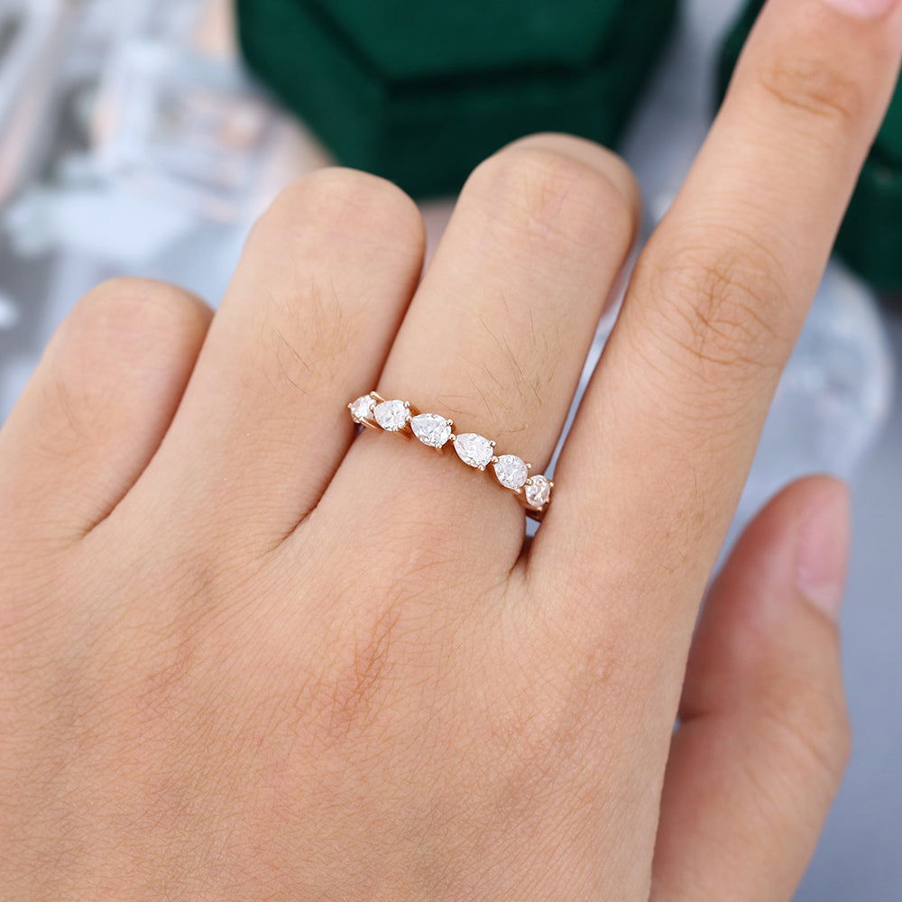 0.15 TCW Pear Half Eternity Moissanite Wedding Band