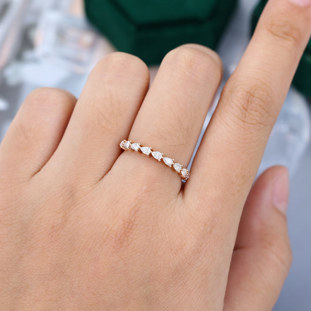0.11 TCW Pear Half Eternity Moissanite Wedding Band
