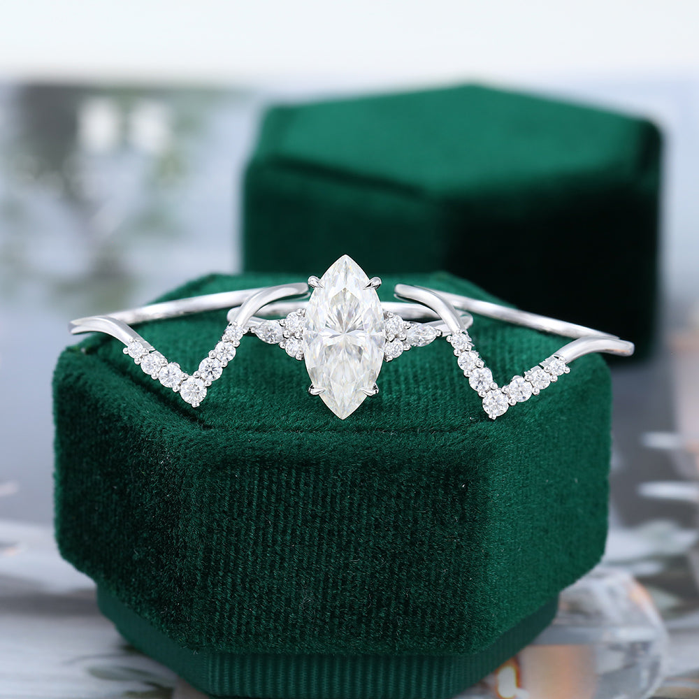 2.48 CT Marquise Cluster Moissanite Bridal Set