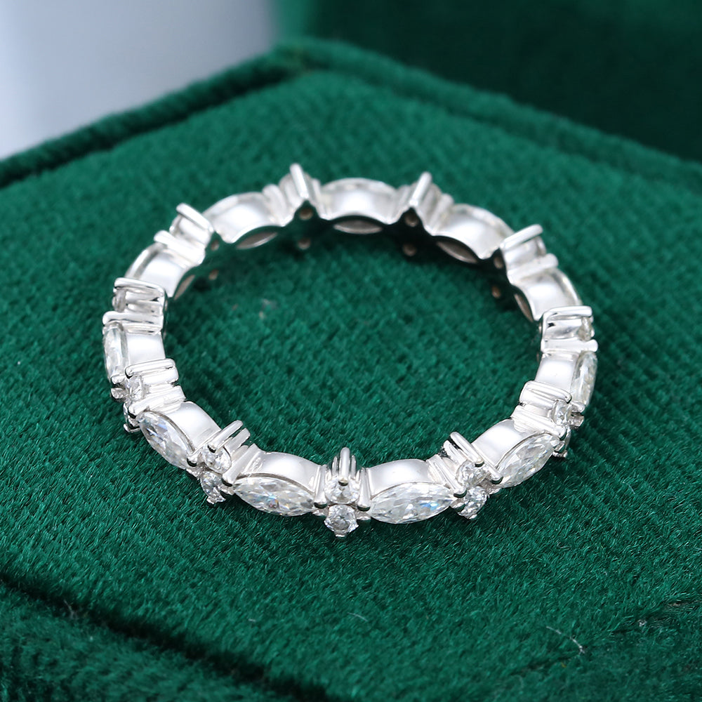 0.06 TCW Marquise & Round Full Eternity Moissanite Wedding Band