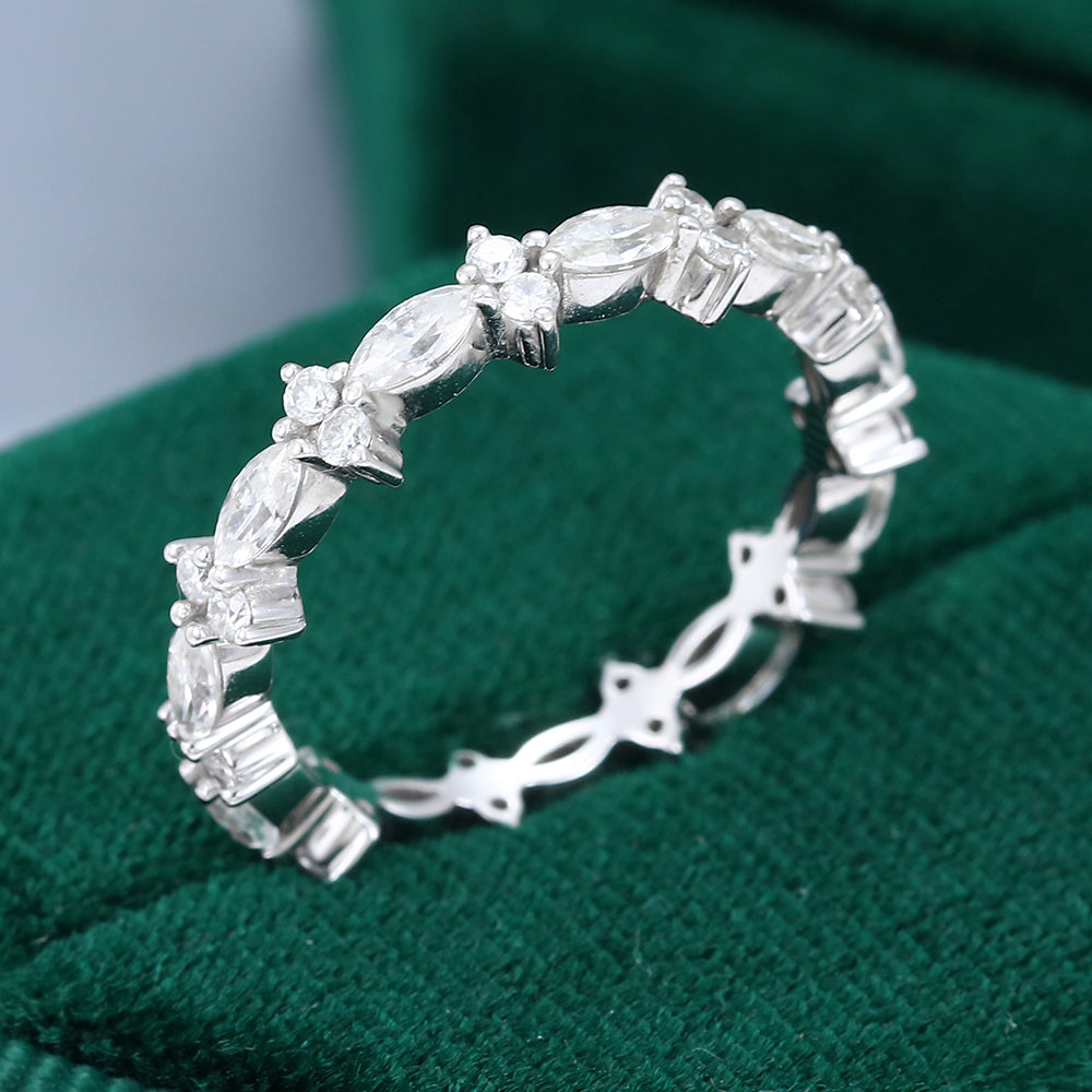 0.06 TCW Marquise & Round Full Eternity Moissanite Wedding Band