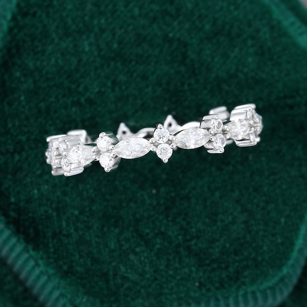 0.06 TCW Marquise & Round Full Eternity Moissanite Wedding Band