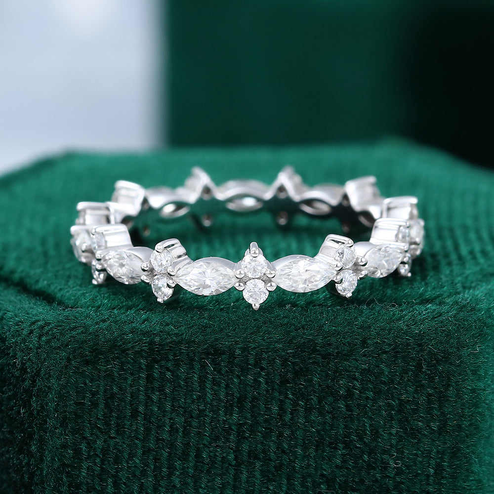 0.06 TCW Marquise & Round Full Eternity Moissanite Wedding Band