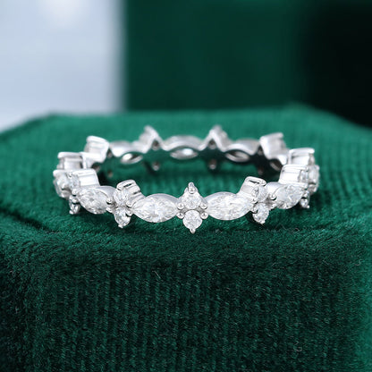 0.06 TCW Marquise & Round Full Eternity Moissanite Wedding Band