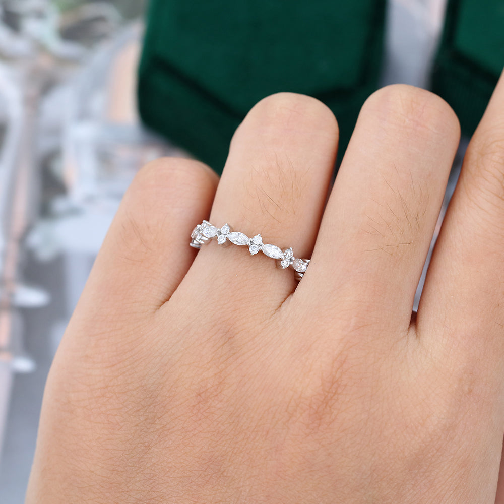 0.06 TCW Marquise & Round Full Eternity Moissanite Wedding Band
