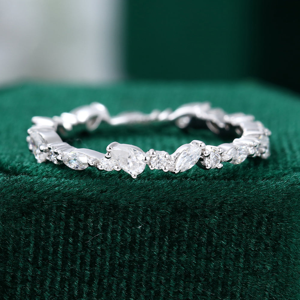 0.6 TCW Pear, Marquise, Round Half Eternity Moissanite Wedding Band
