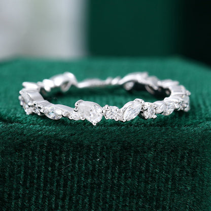 0.6 TCW Pear, Marquise, Round Half Eternity Moissanite Wedding Band