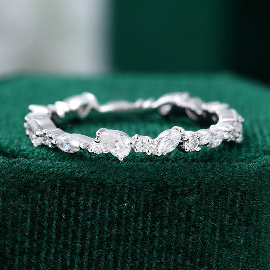 0.6 TCW Pear, Marquise, Round Half Eternity Moissanite Wedding Band
