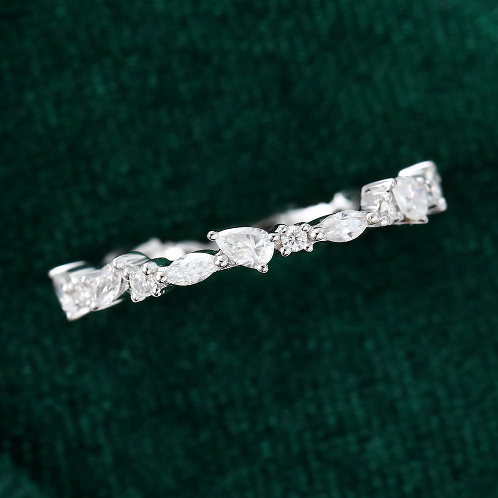 0.6 TCW Pear, Marquise, Round Half Eternity Moissanite Wedding Band