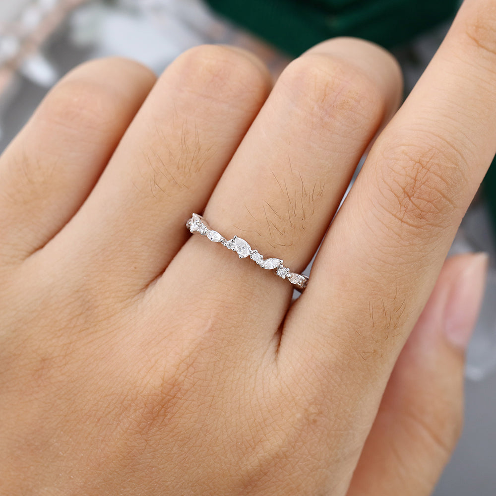 0.6 TCW Pear, Marquise, Round Half Eternity Moissanite Wedding Band