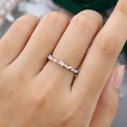 0.6 TCW Pear, Marquise, Round Half Eternity Moissanite Wedding Band