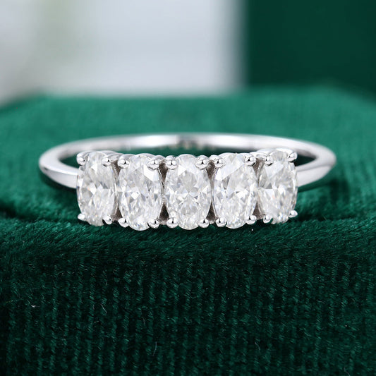 1.29 TCW Oval Five Stone Moissanite Wedding Band