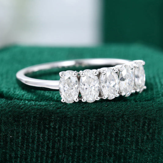 1.29 TCW Oval Five Stone Moissanite Wedding Band