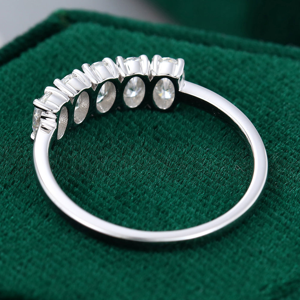 1.29 TCW Oval Five Stone Moissanite Wedding Band
