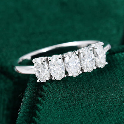 1.29 TCW Oval Five Stone Moissanite Wedding Band