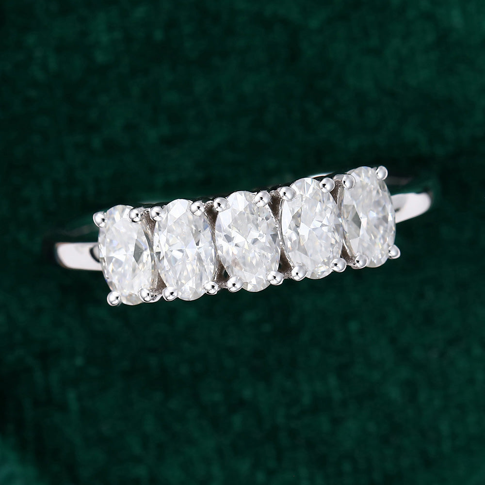 1.29 TCW Oval Five Stone Moissanite Wedding Band