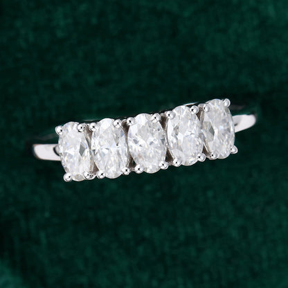 1.29 TCW Oval Five Stone Moissanite Wedding Band