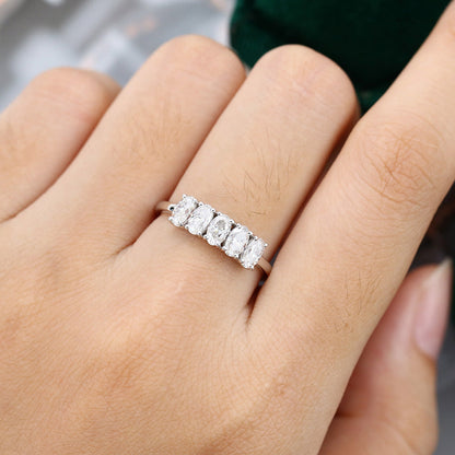 1.29 TCW Oval Five Stone Moissanite Wedding Band
