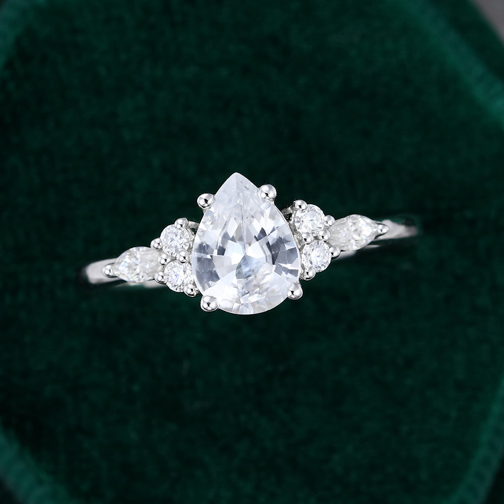 1 CT Pear Cluster Moissanite Engagement Ring