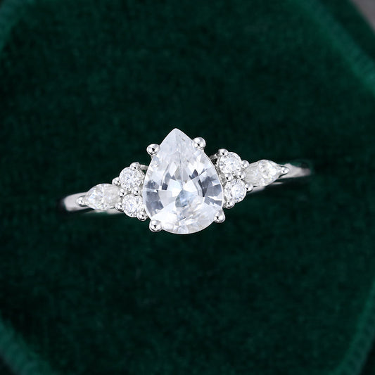 1 CT Pear Cluster Moissanite Engagement Ring