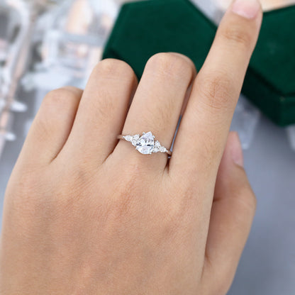 1 CT Pear Cluster Moissanite Engagement Ring