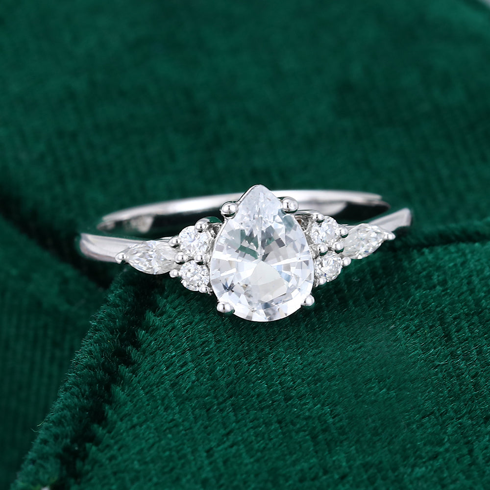 1 CT Pear Cluster Moissanite Engagement Ring