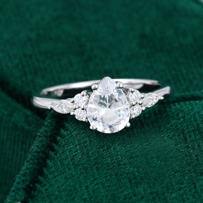1 CT Pear Cluster Moissanite Engagement Ring