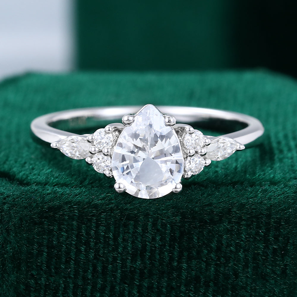 1 CT Pear Cluster Moissanite Engagement Ring
