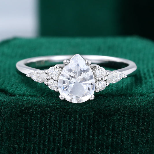 1 CT Pear Cluster Moissanite Engagement Ring