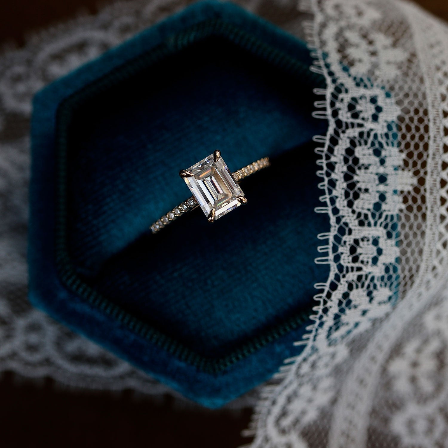 1.60 CT Emerald Pave Moissanite Engagement Ring