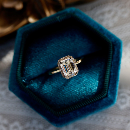 1.75 CT Emerald Halo Moissanite Engagement Ring
