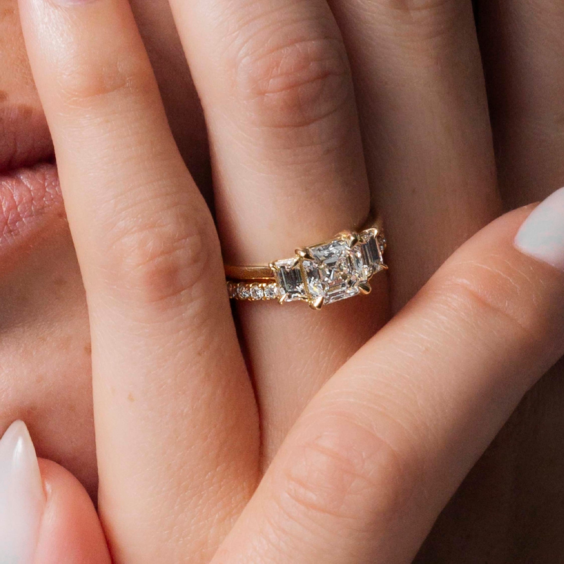 2 CT Asscher Three Stone Moissanite Engagement Ring