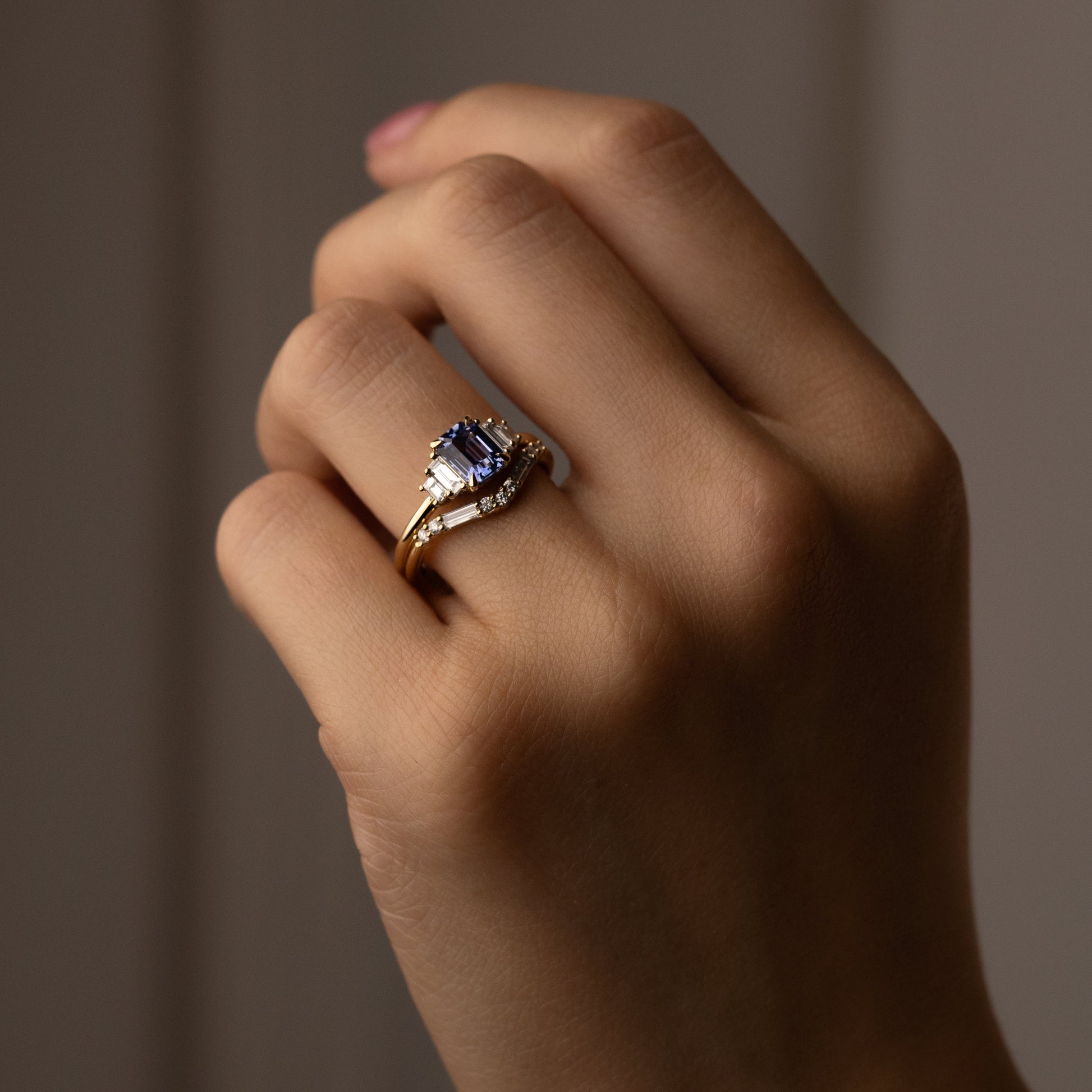 0.20 TCW Round & Baguette Curved Moissanite Wedding Band