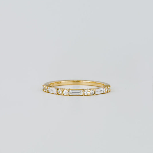 0.30 TCW Baguette & Round Half Eternity Moissanite Wedding Band