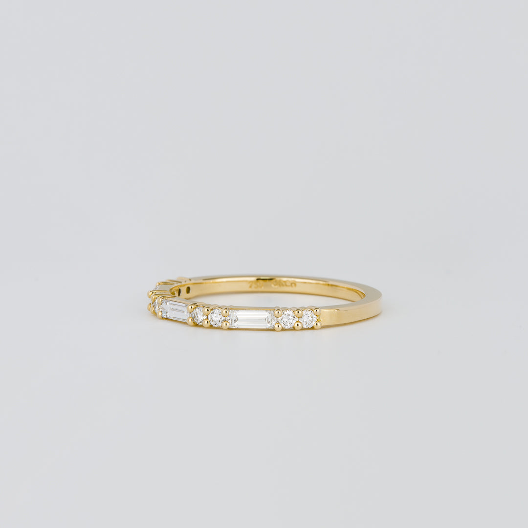 0.30 TCW Baguette & Round Half Eternity Moissanite Wedding Band