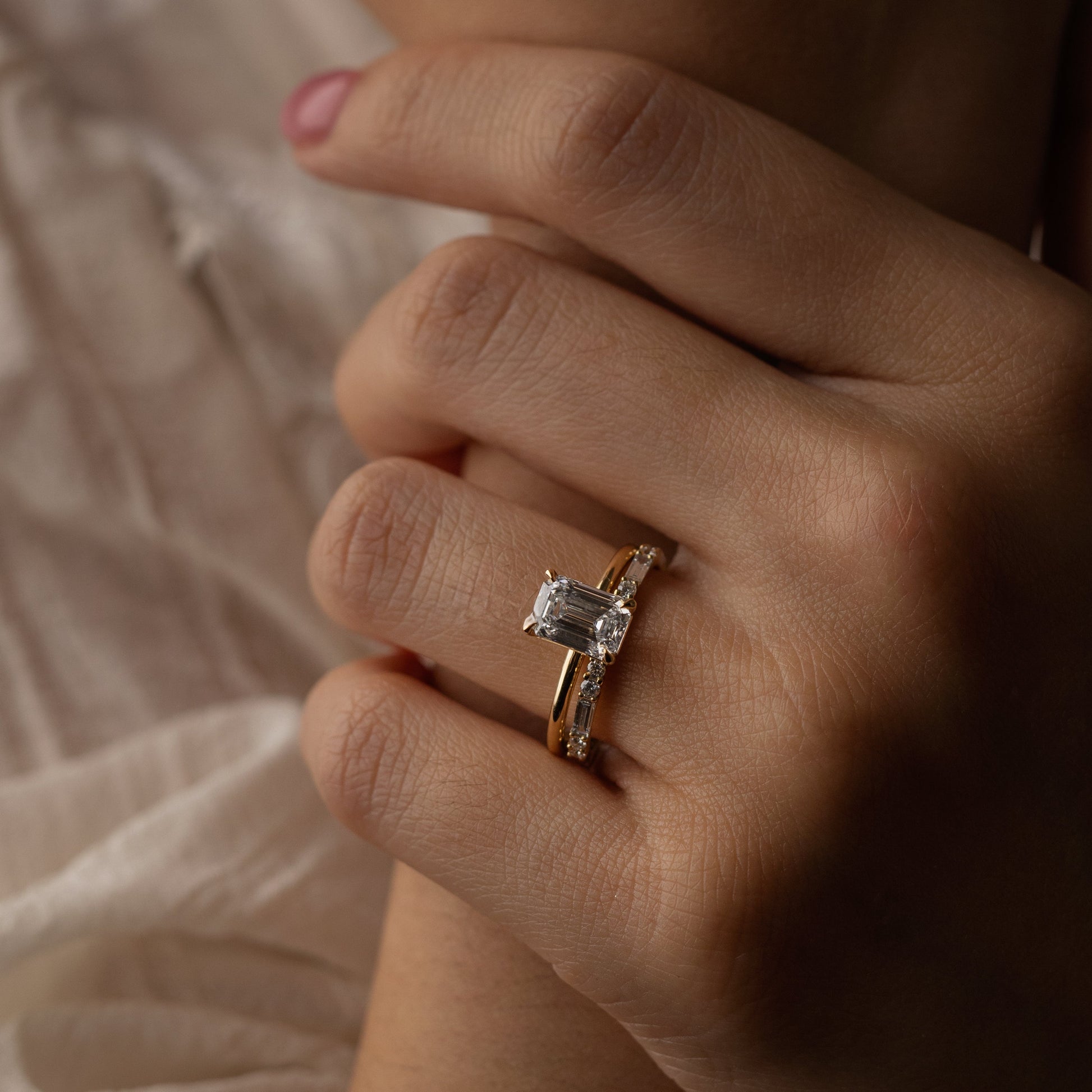 0.30 TCW Baguette & Round Half Eternity Moissanite Wedding Band